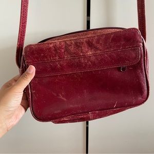 Vintage leather crossbody bag in wine red